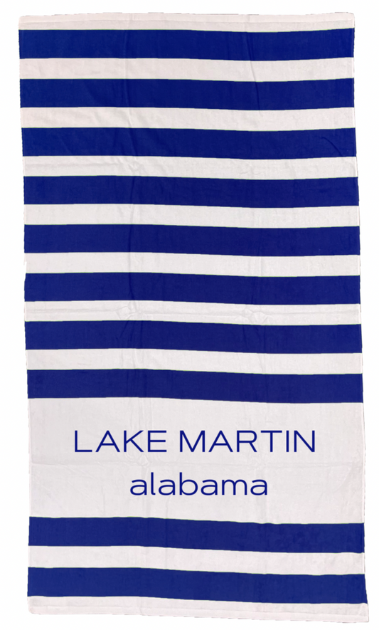 Lake Martin Navy Striped Beach Towel